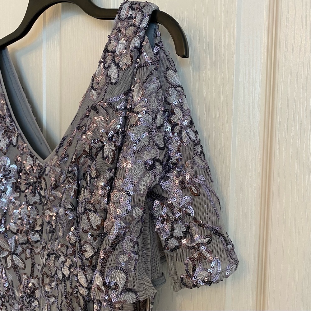 Alex Evenings Sequinned Cold-Shoulder Gown in Silver - Picture 6 of 11